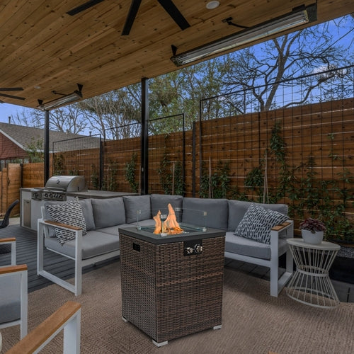 FlameHaven™ Wicker Propane Fire Pit - Premium Outdoor Heater with Glass Wind Guard