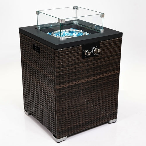 FlameHaven™ Wicker Propane Fire Pit - Premium Outdoor Heater with Glass Wind Guard