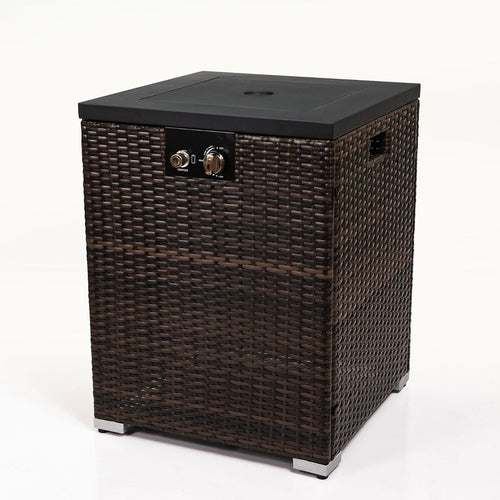 FlameHaven™ Wicker Propane Fire Pit - Premium Outdoor Heater with Glass Wind Guard
