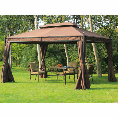 10x13ft Double-Tiered Gazebo with Privacy Curtains - Premium Hot Tub Enclosure