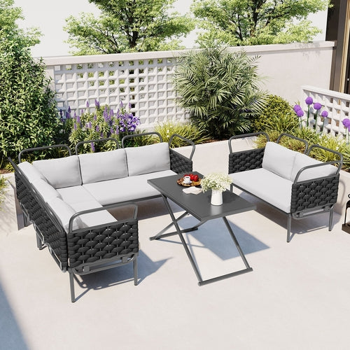 5-Piece Modern Patio Sectional - Premium Woven Rope Outdoor Furniture Set