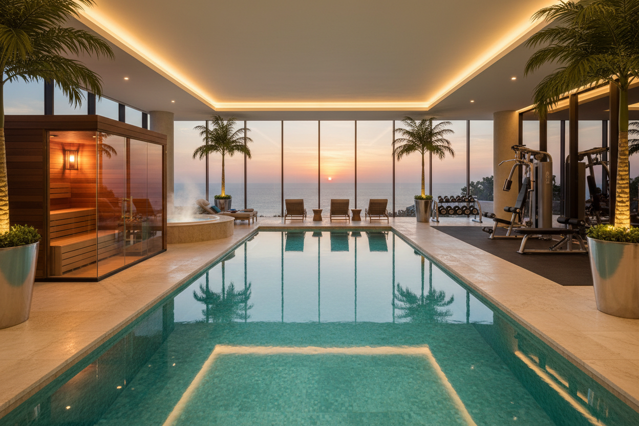 luxary entertainment like hot tub sauna pool weights etc